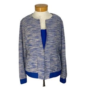 Isaac Mizrahi S Zip Jacket Blue White Quiet Luxury Knit Elevated Casual